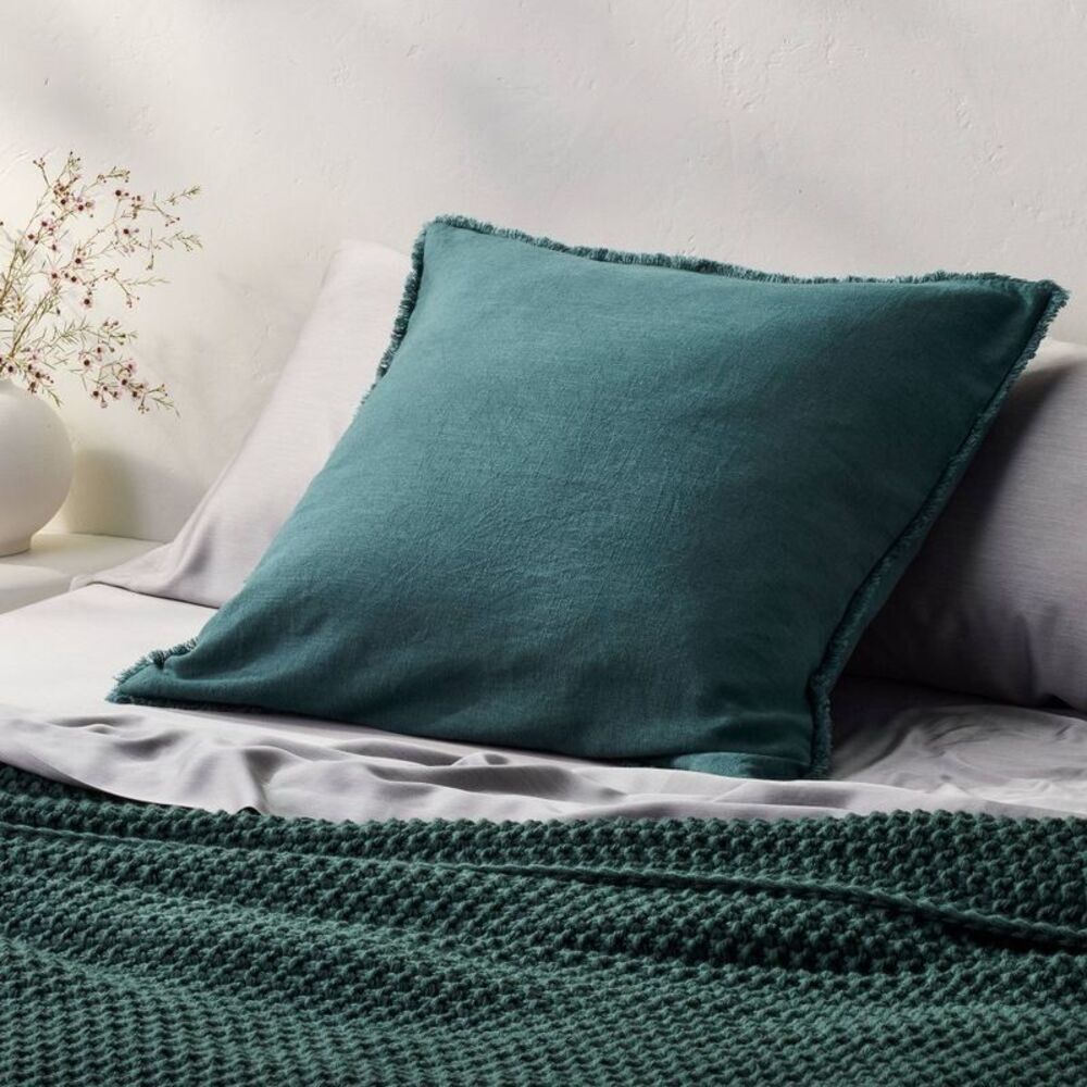 Euro Heavyweight Woven Linen Blend Comforter Sham - Dark Teal Blue